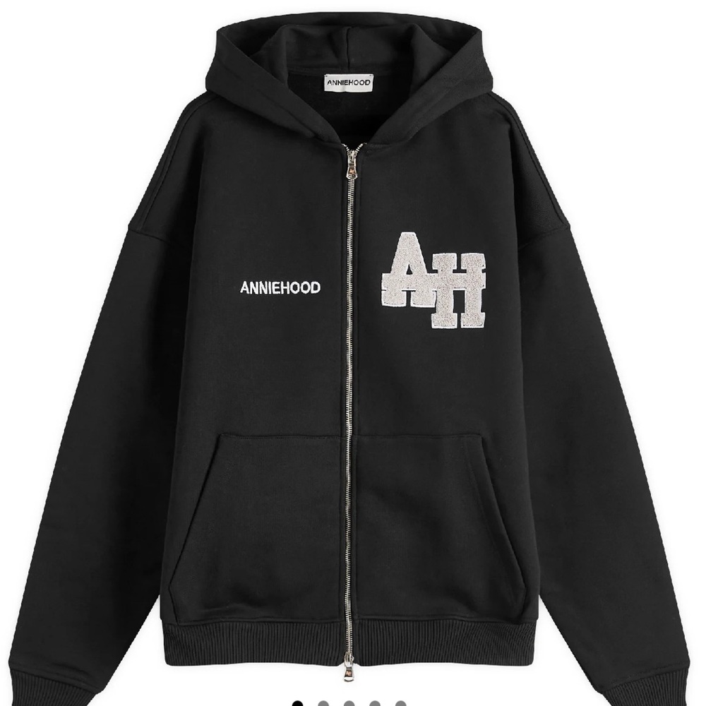 ANNIEHOOD Black College Zip-Up Hoodie-XL